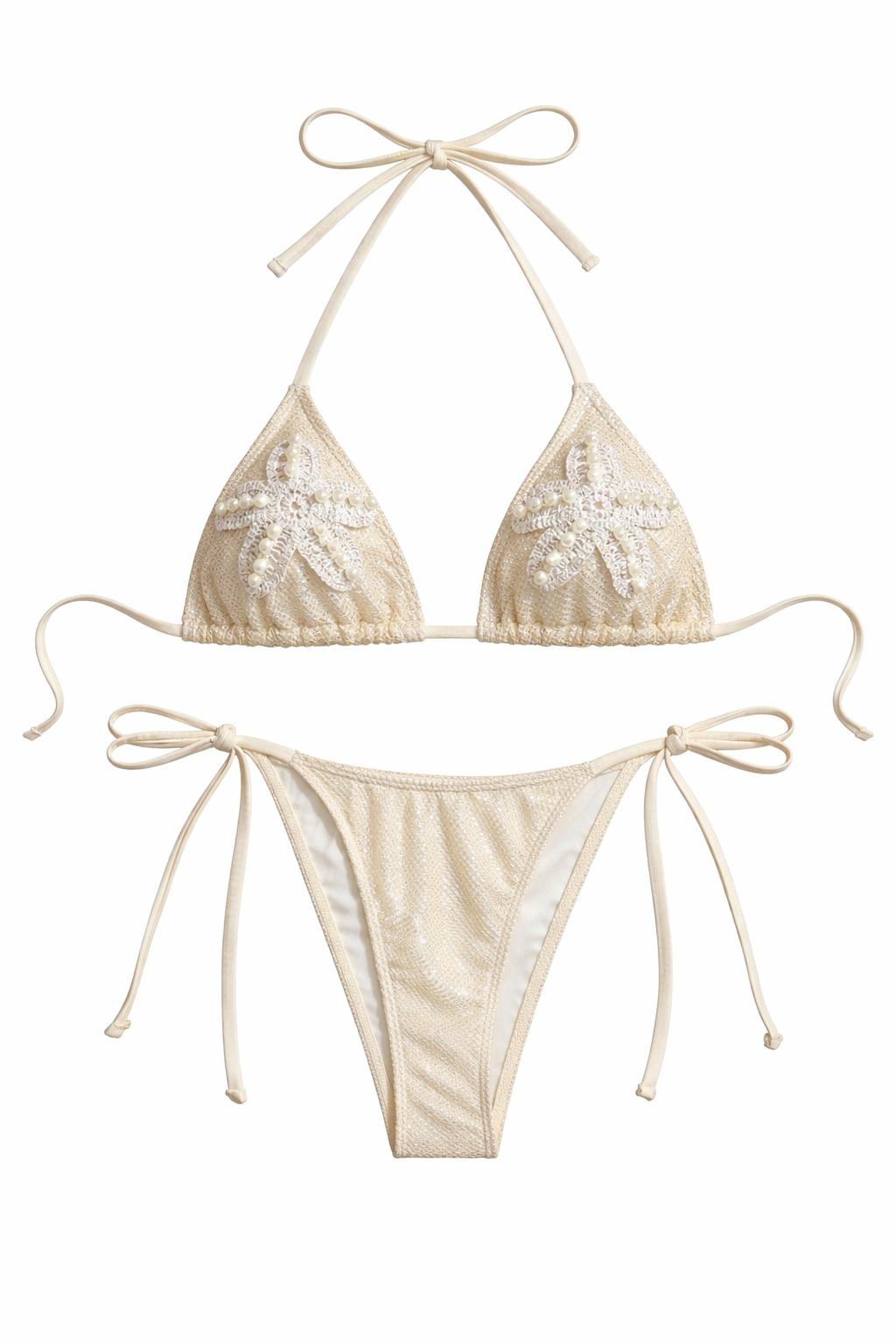Bikini con perlas beige