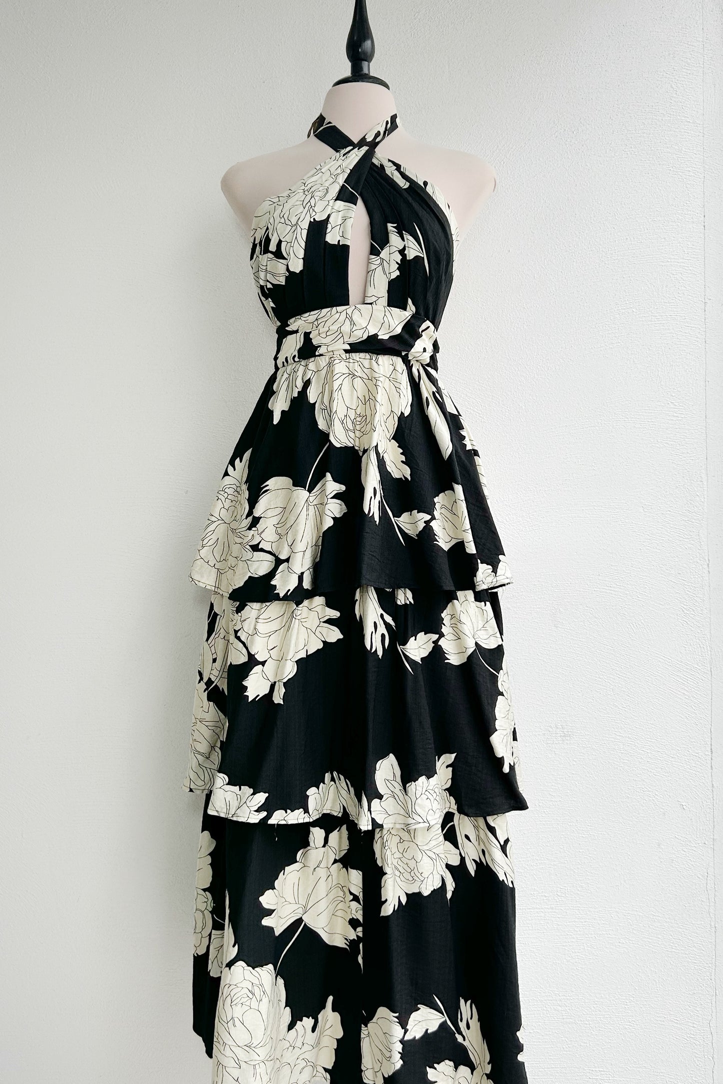 Vestido halter floral B/W