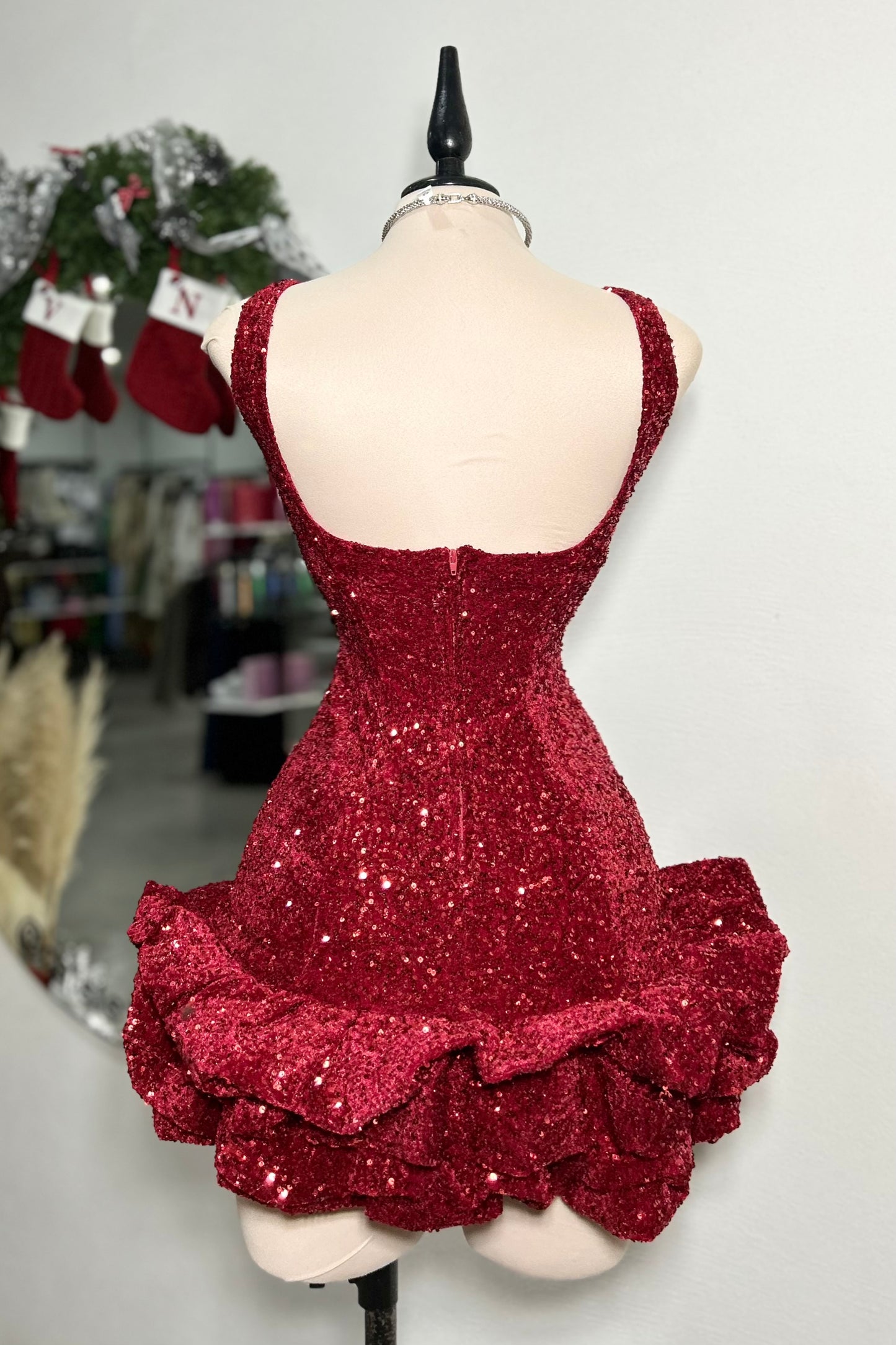 Vestido lentejuelas rojo ruffle