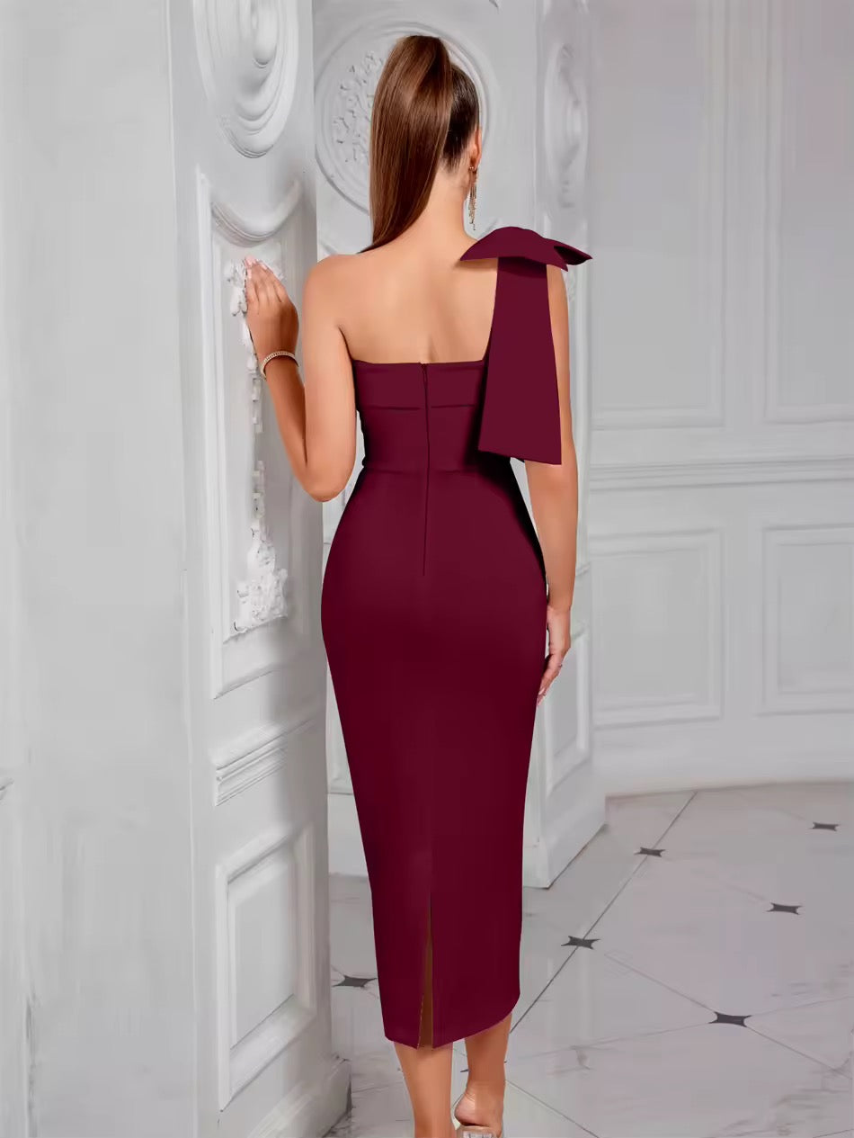 Vestido midi lazo en hombro