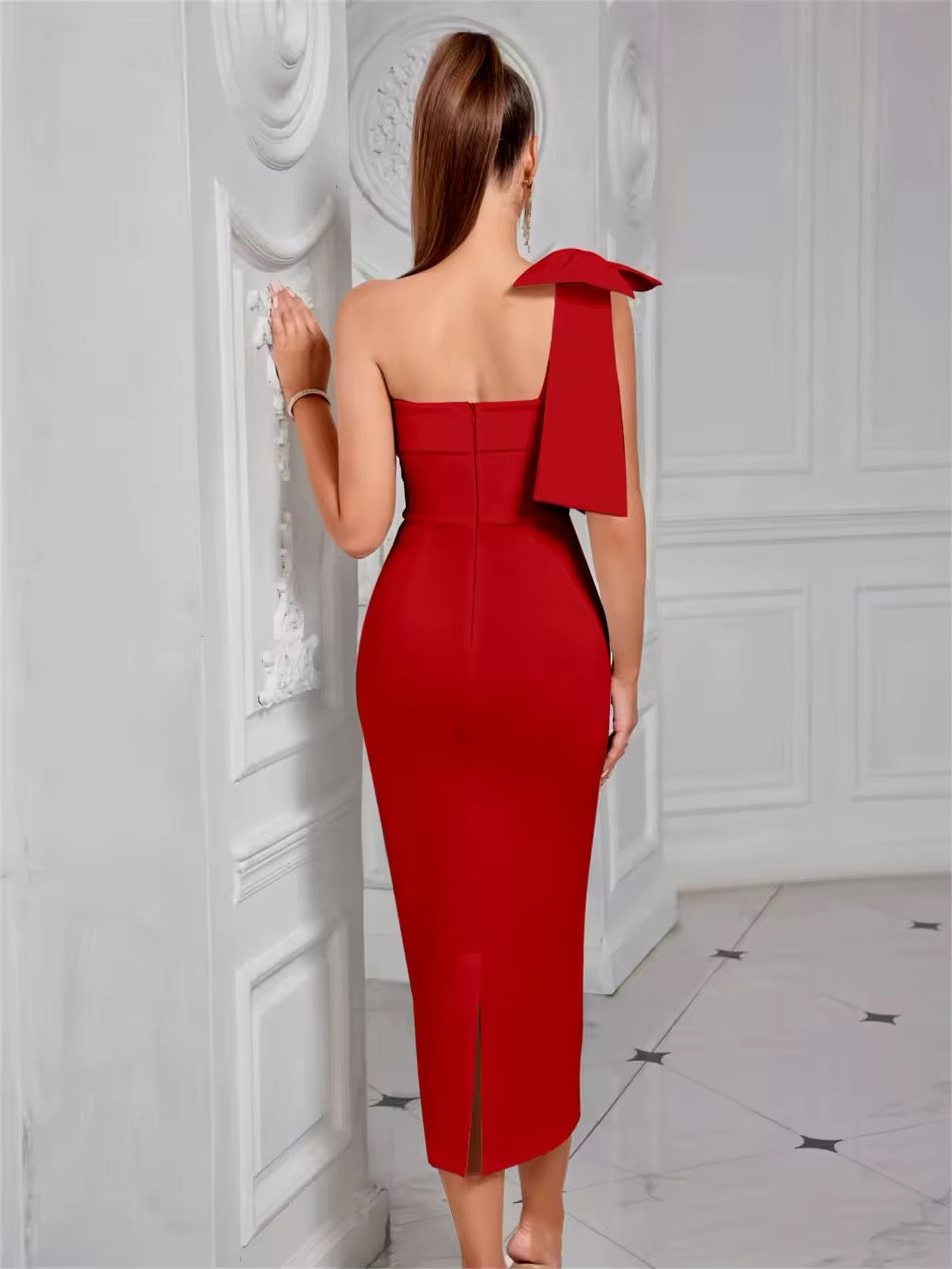 Vestido midi lazo en hombro