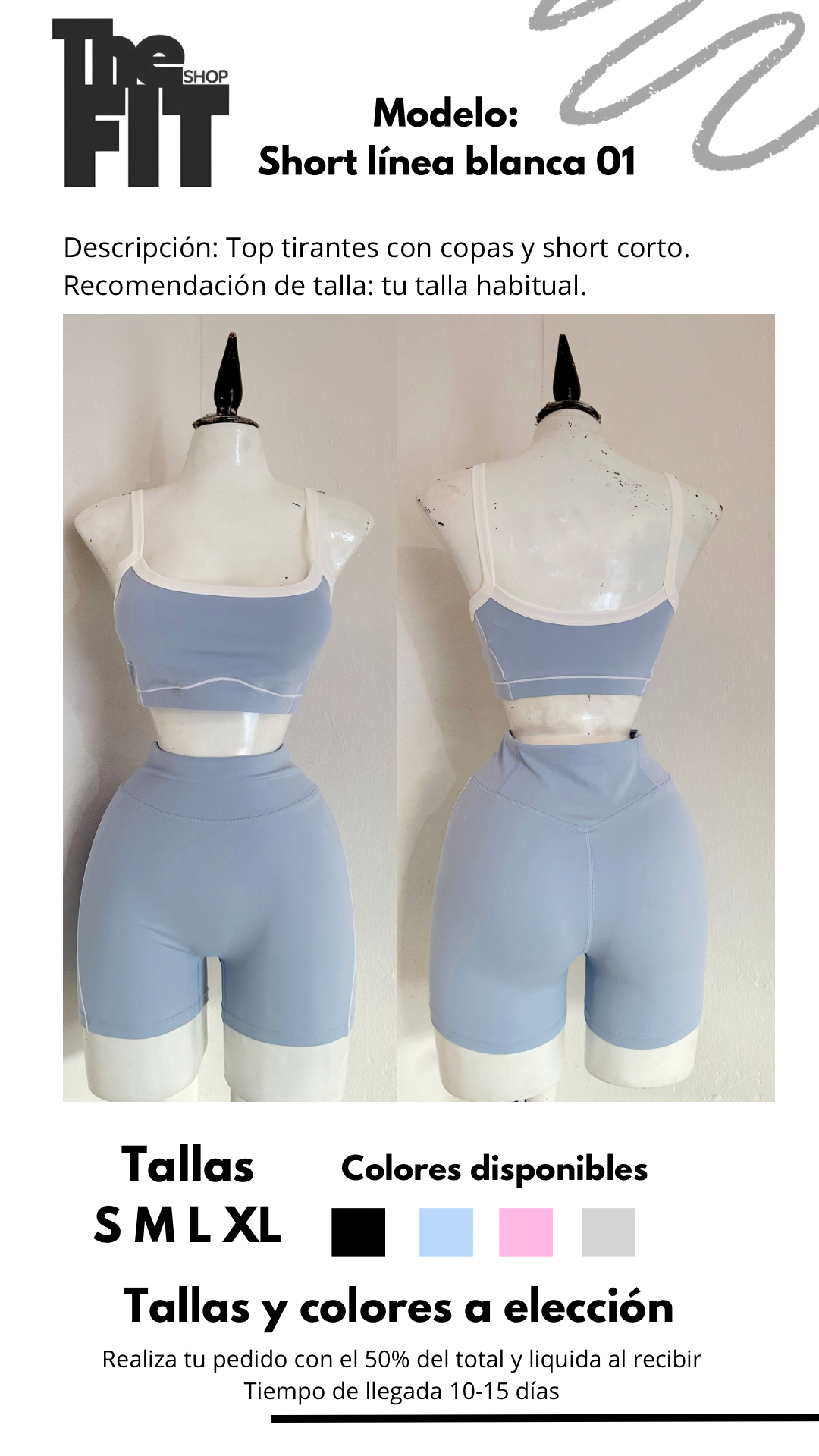 Set short línea blanca 01 baby blue