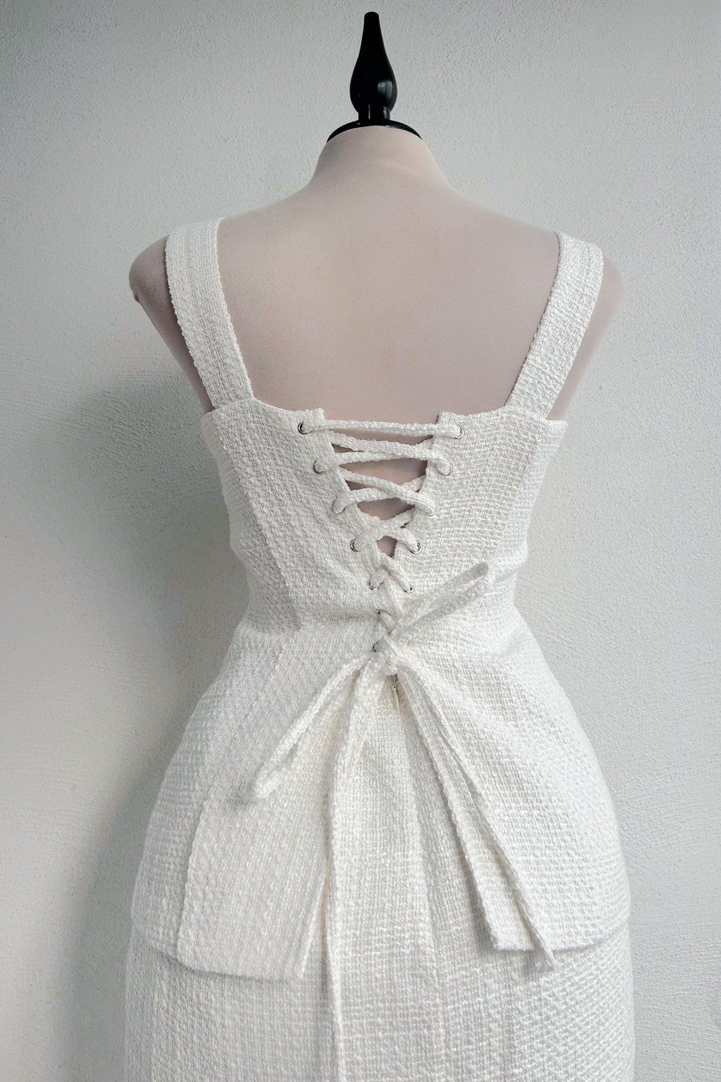 Conjunto tweed flor 3D blanco