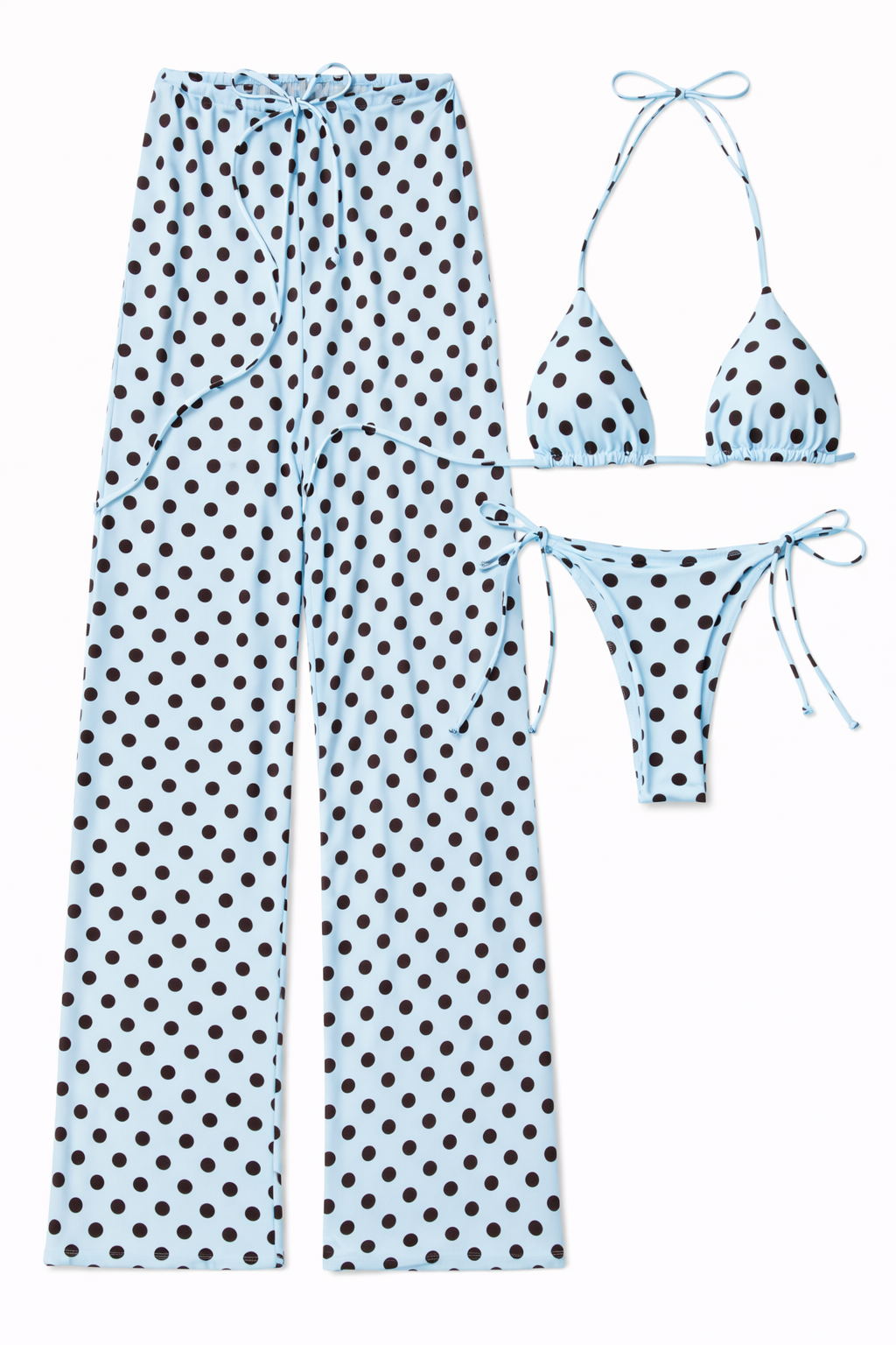 Set bikini polka azul con pantalón