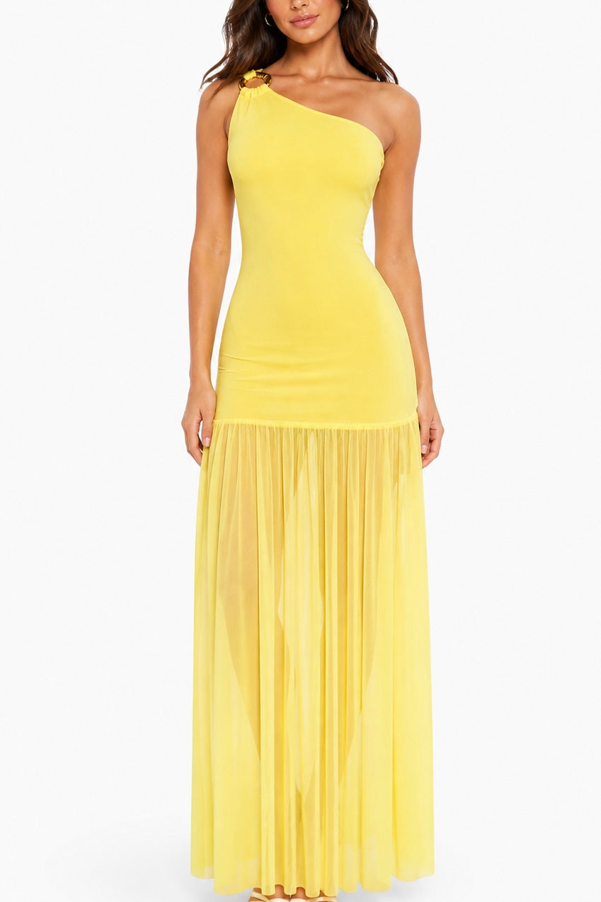 Vestido Amarillo Un hombro