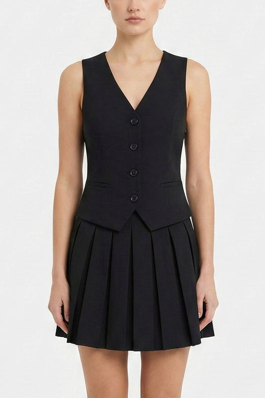 Vestido chaleco plisado negro