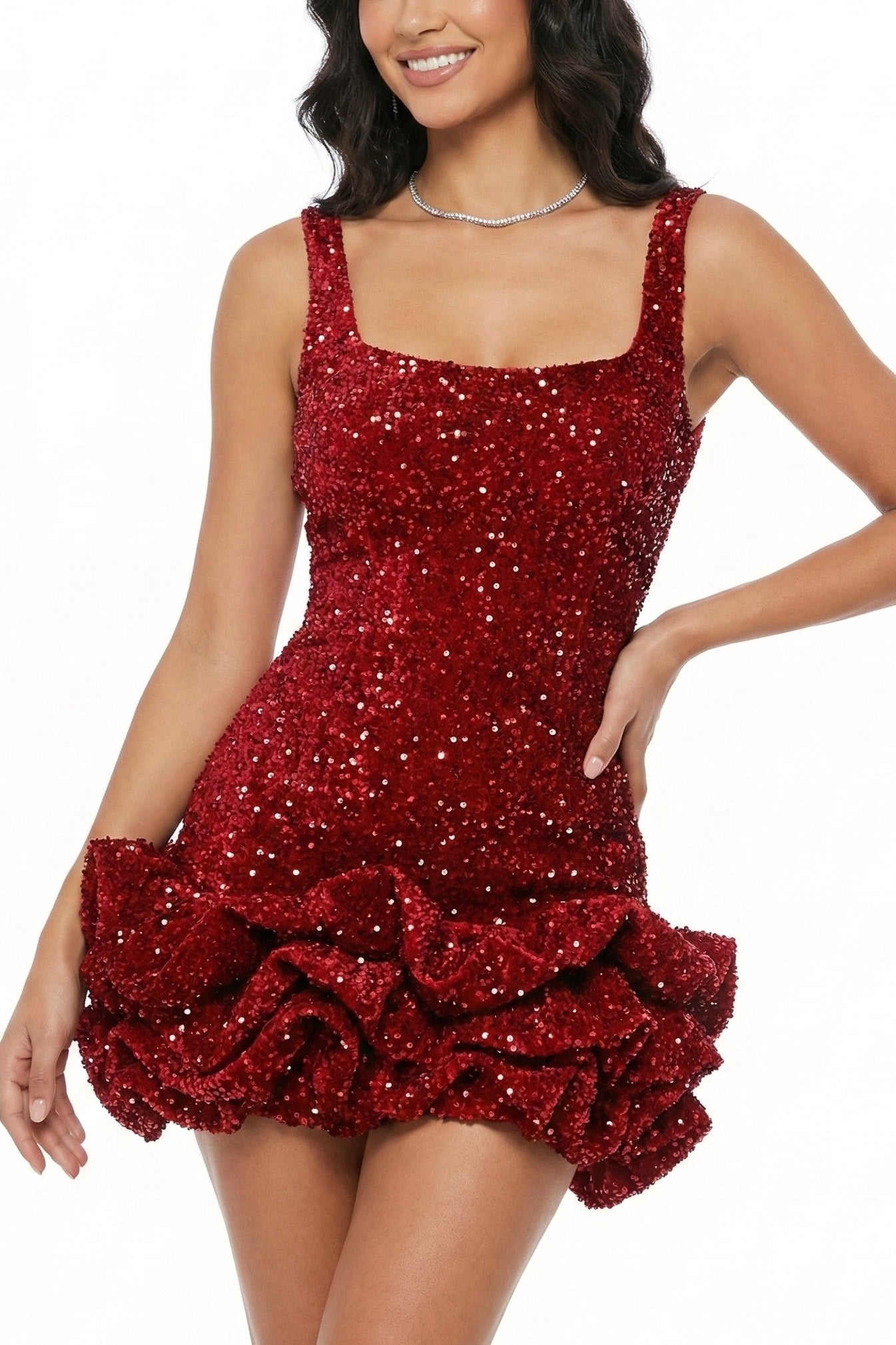 Vestido lentejuelas rojo ruffle