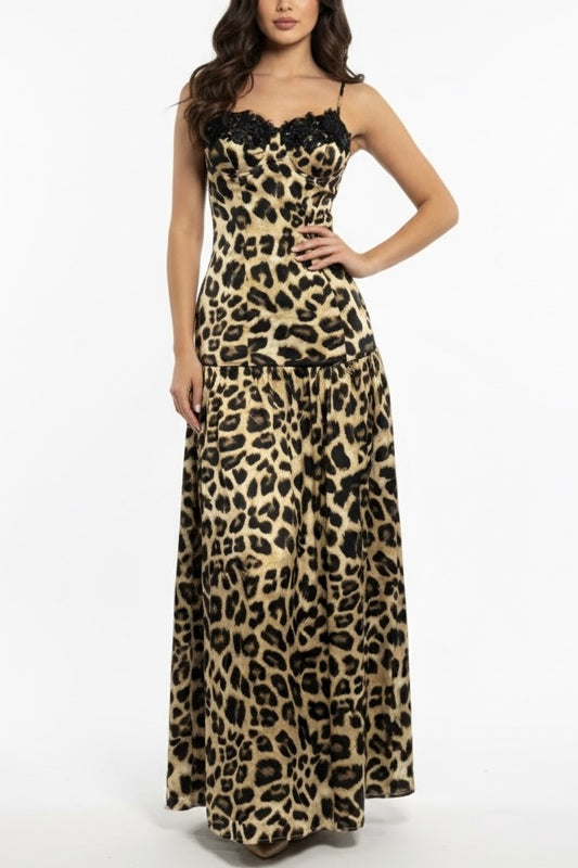Vestido leopardo satinado