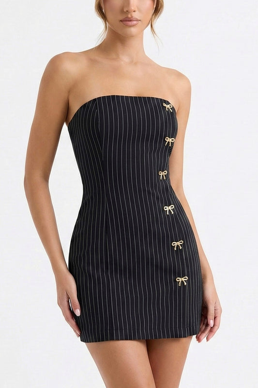 Vestido rayado negro con moños