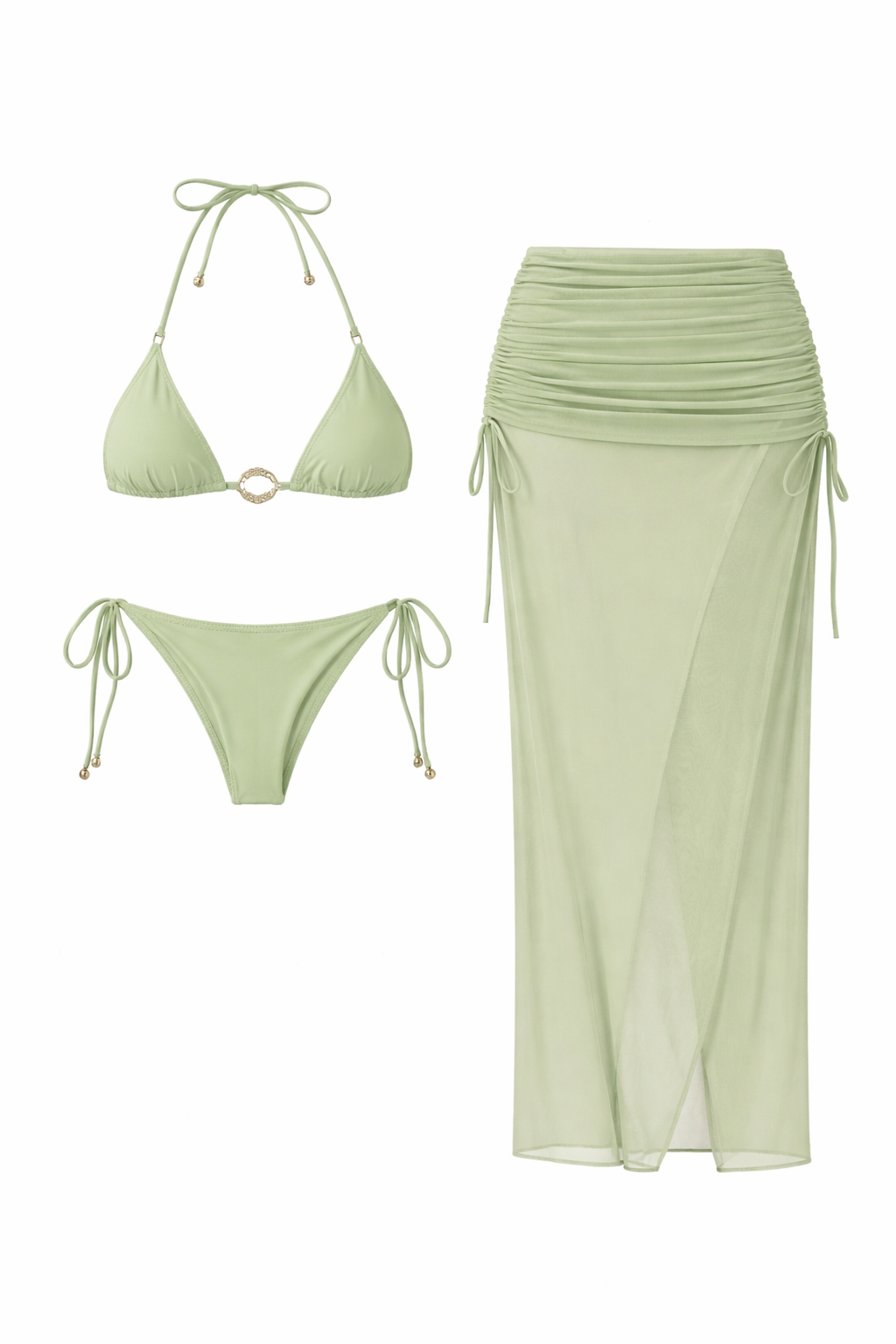 Set bikini con falda olivo