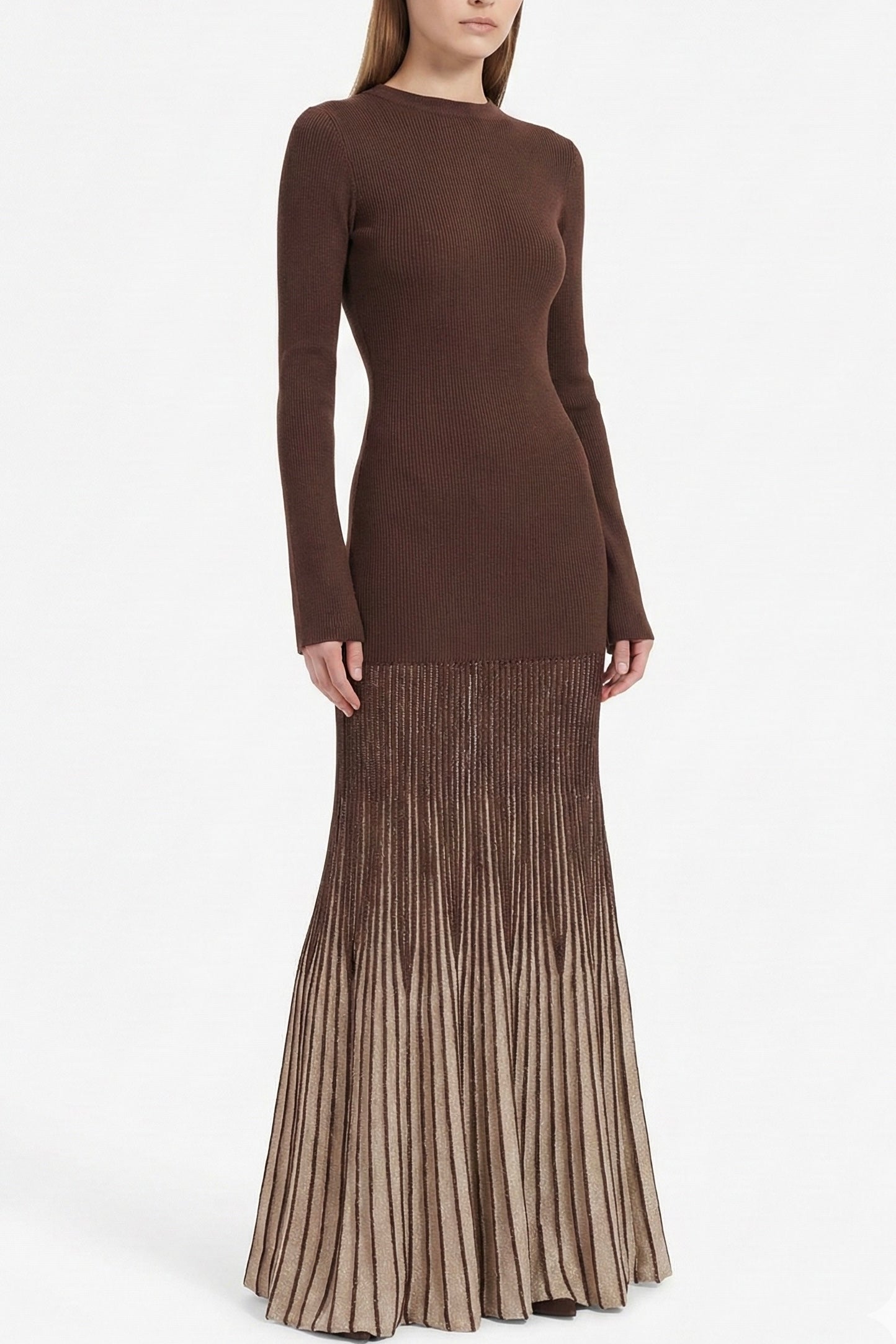 Vestido tejido chocolate con dorado