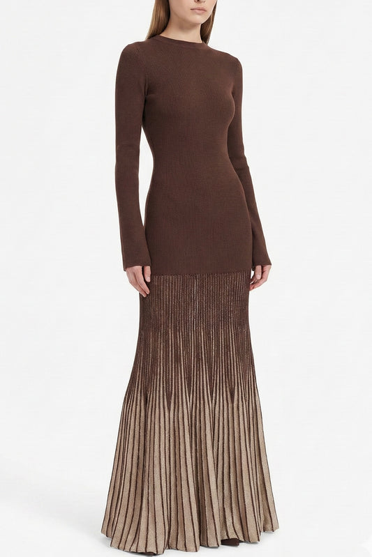 Vestido tejido chocolate con dorado