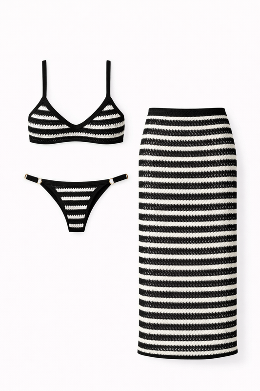 Set maxi falda tejida rayada