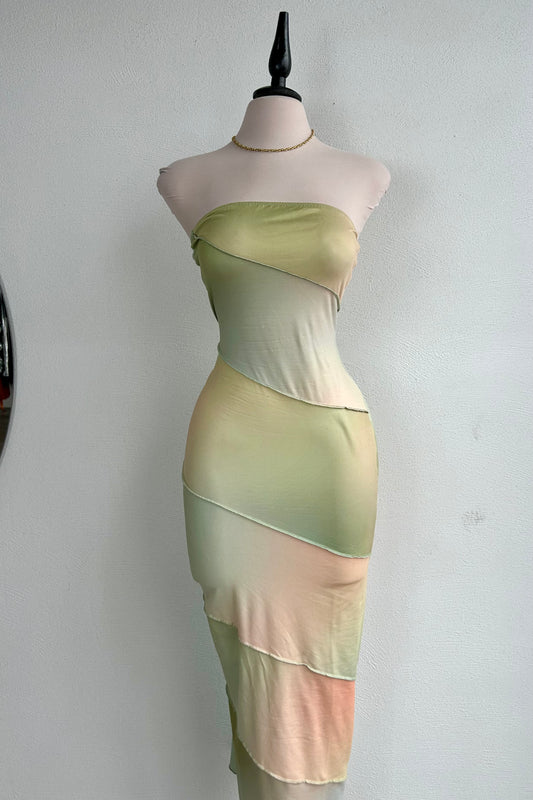 Vestido midi verde/amarillo