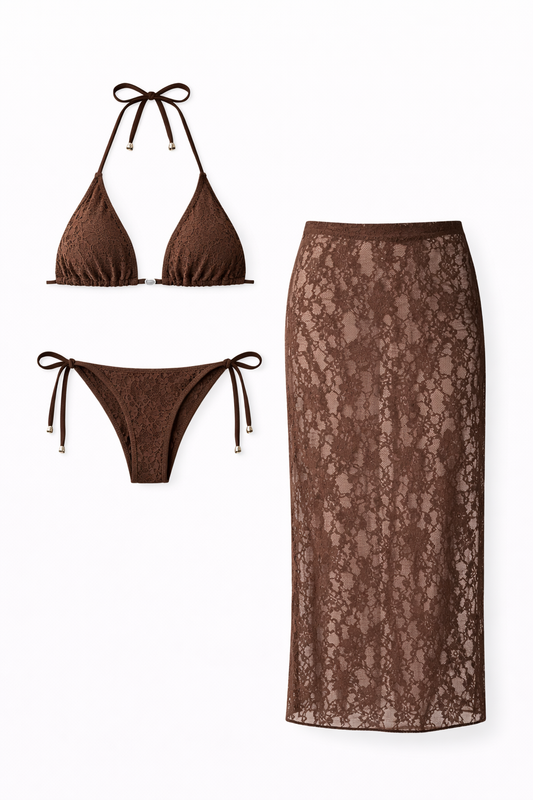 Set bikini encaje café