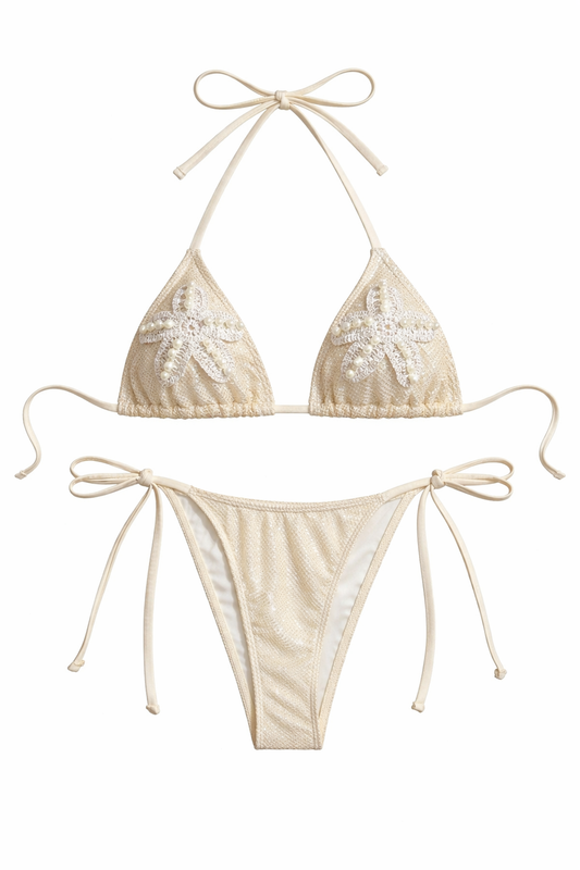 Bikini con perlas beige