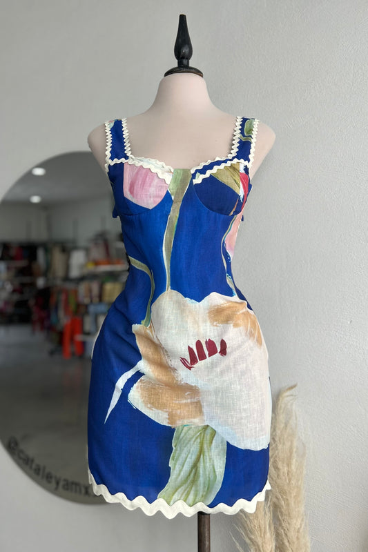 Vestido floral azul rey