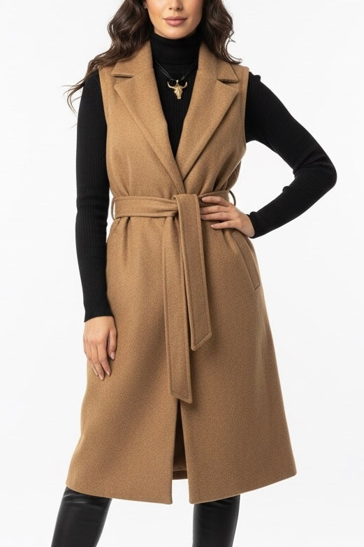 Abrigo sin mangas café