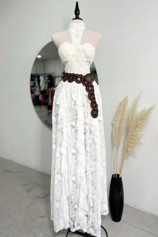 Vestido encaje cut out blanco