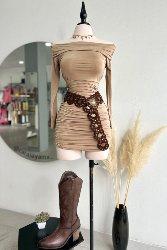 Vestido manga larga beige
