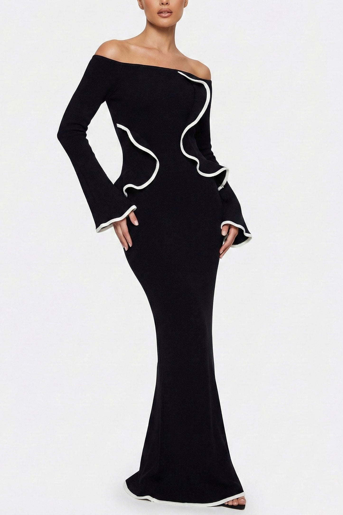 Vestido tejido negro holan blanco