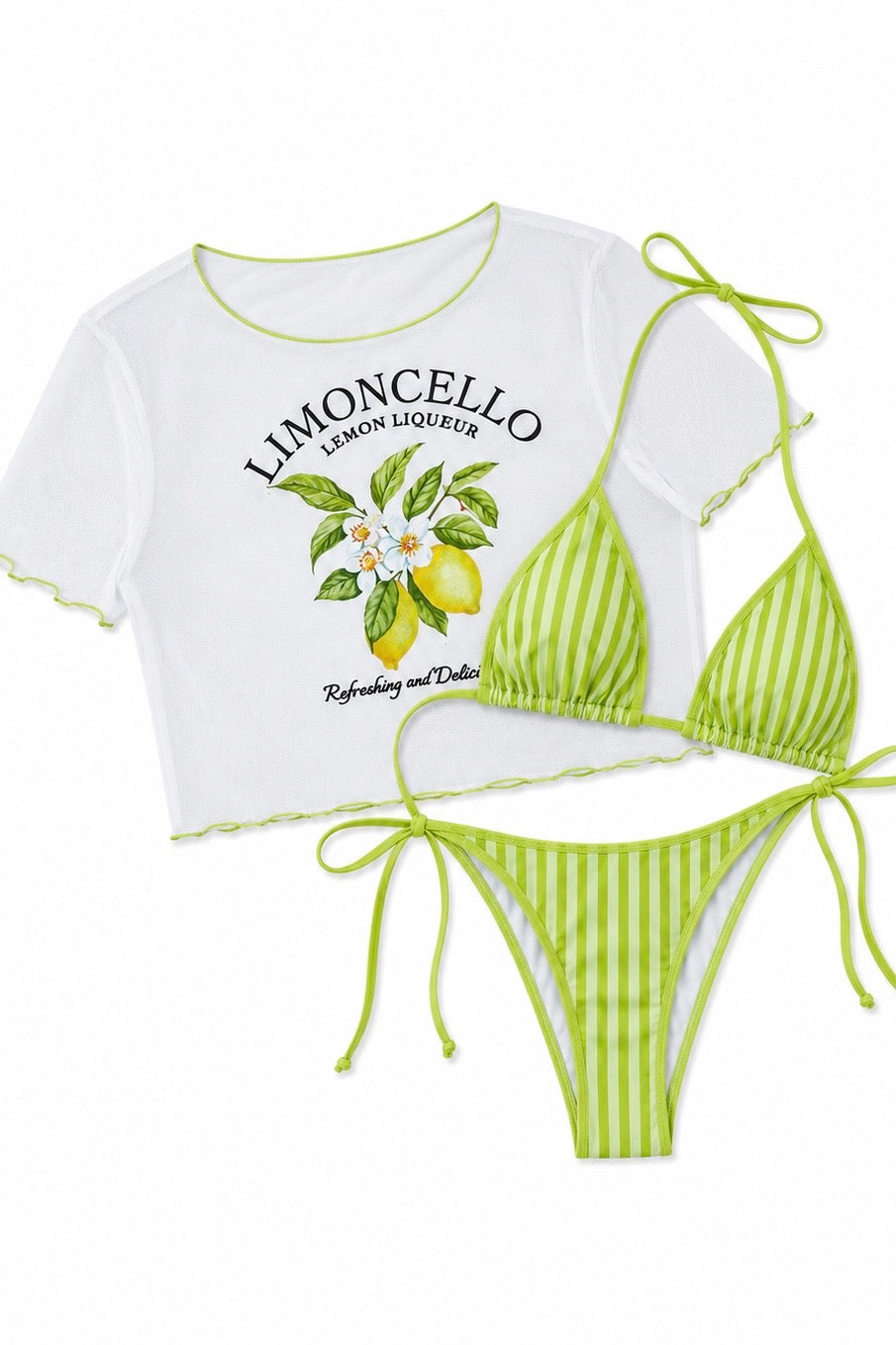 Set de bikini con top verde rayado