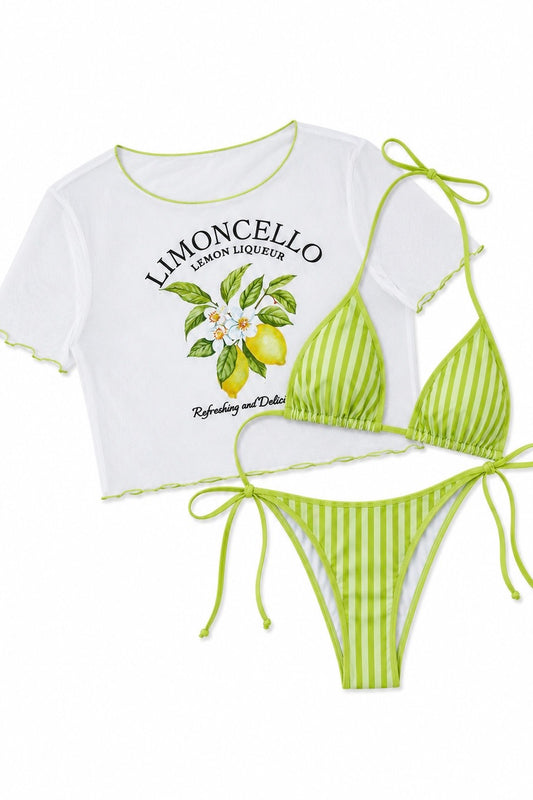 Set de bikini con top verde rayado