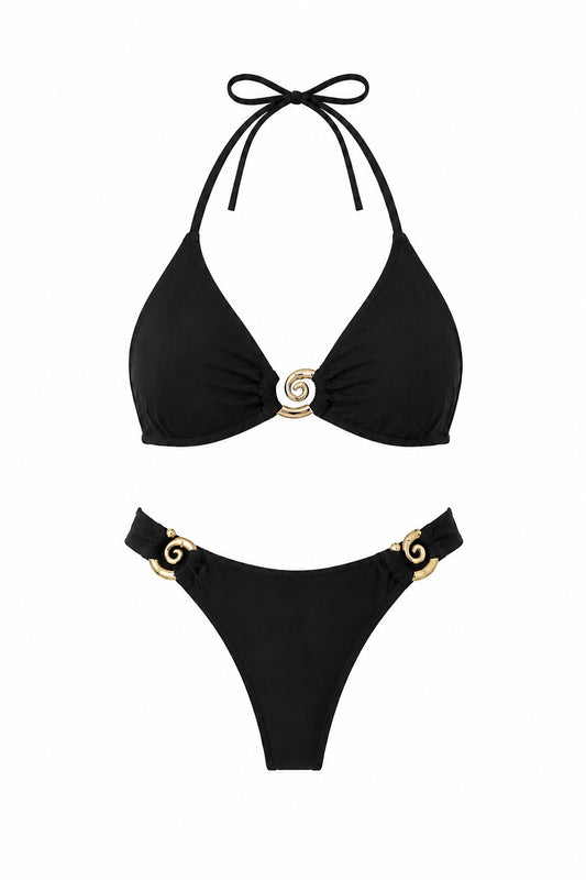 Bikini negro caracol dorado