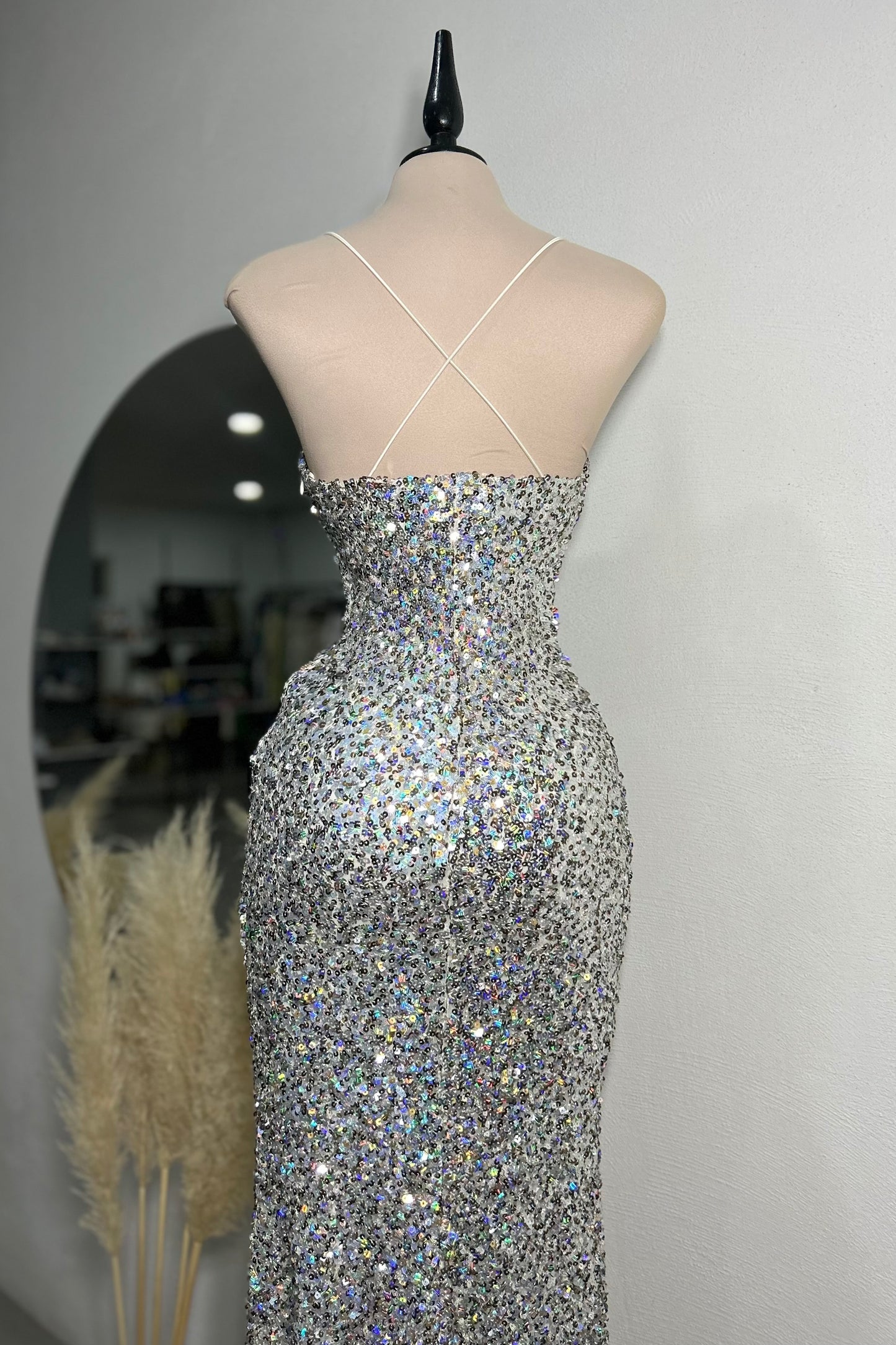 Vestido largo lentejuelas plata