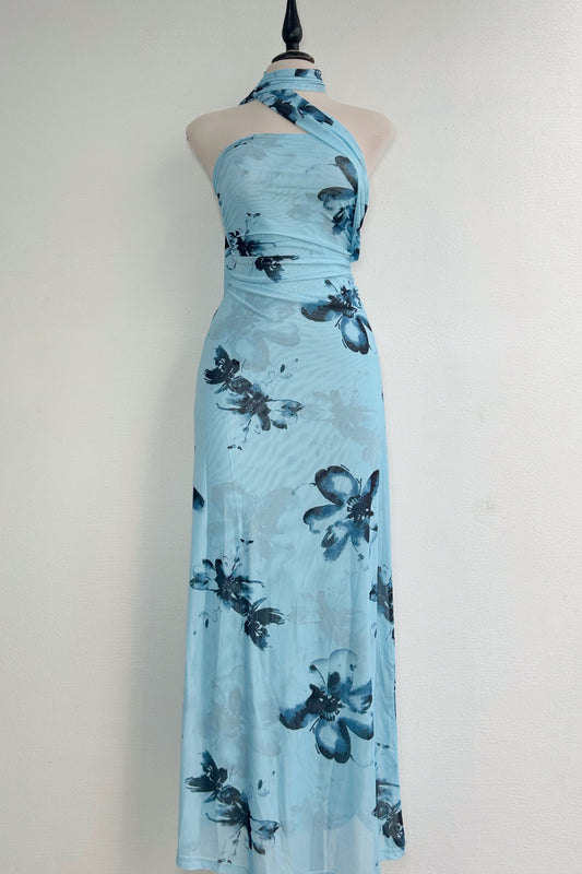 Vestido azul flores midi