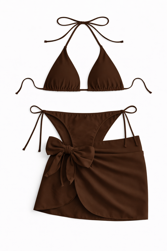 Set bikini con pareo café