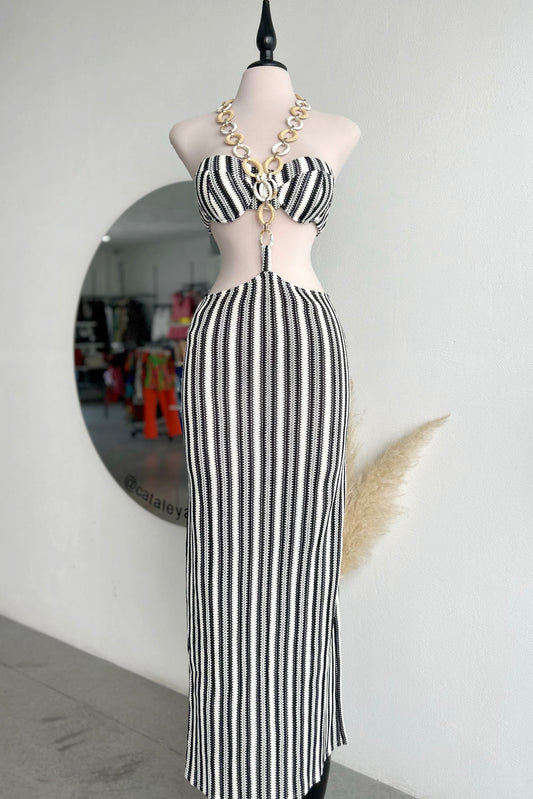 Vestido rayado con cadena