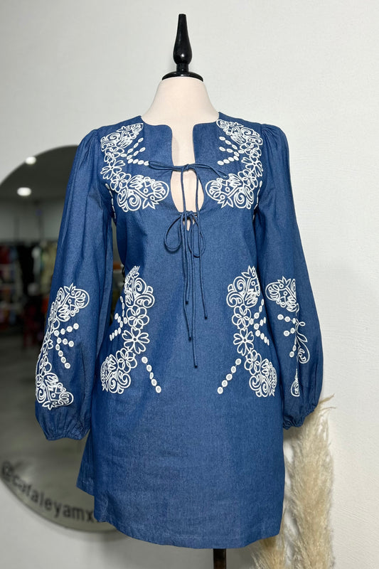 Vestido denim manga larga