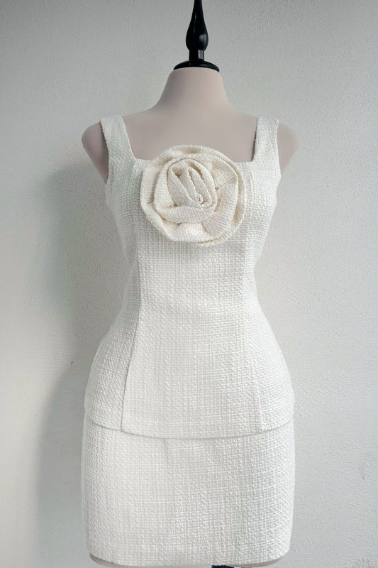 Conjunto tweed flor 3D blanco