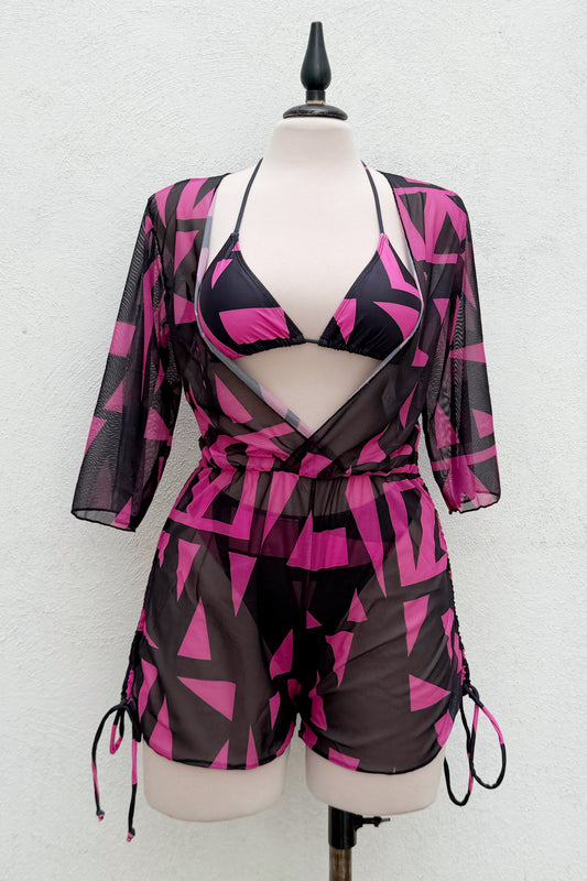 Set bikini rosa con negro