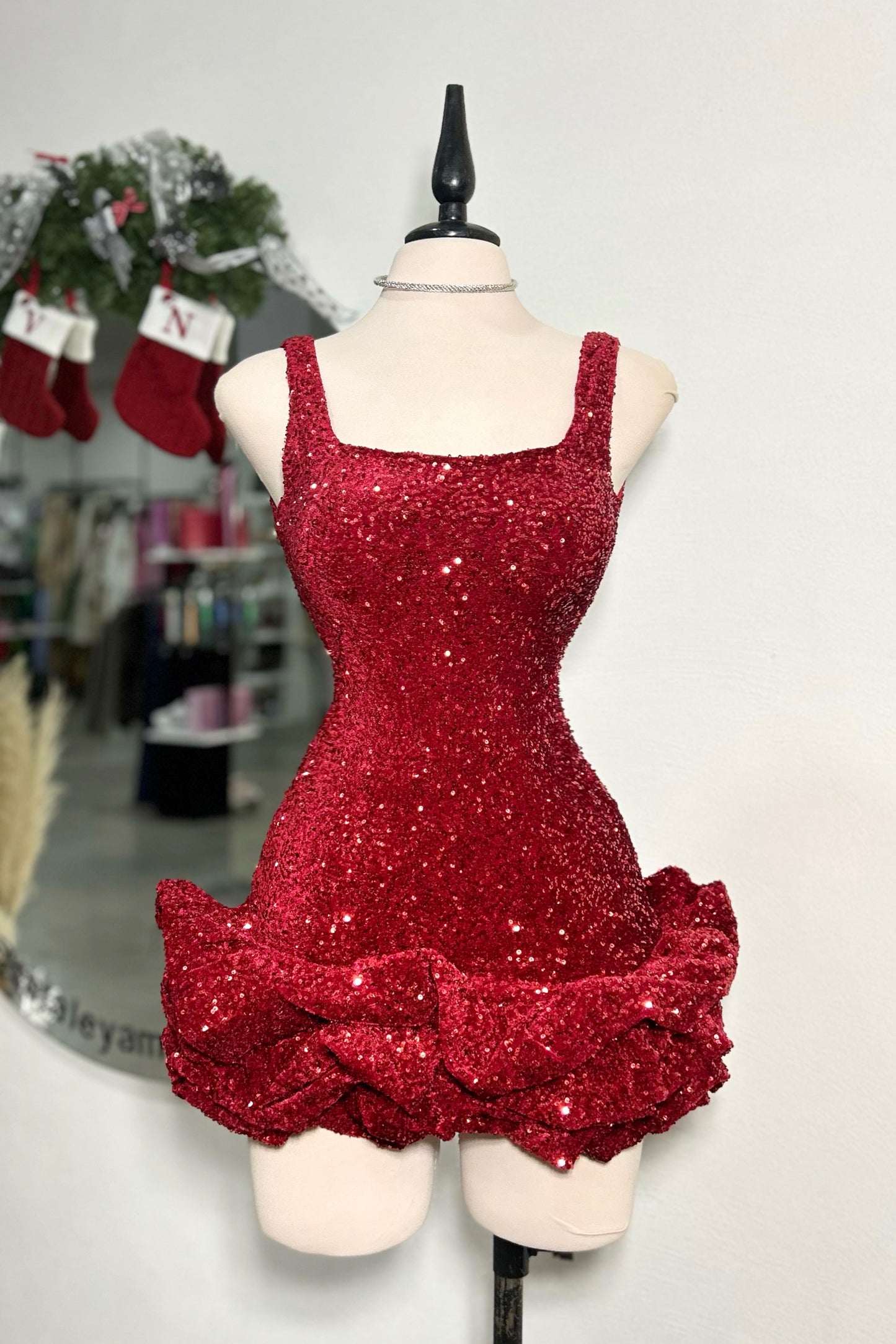 Vestido lentejuelas rojo ruffle