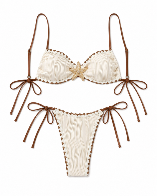 Bikini beige línea café con estrella