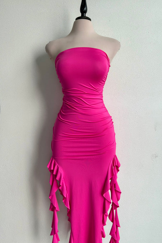 Vestido rosa con holanes