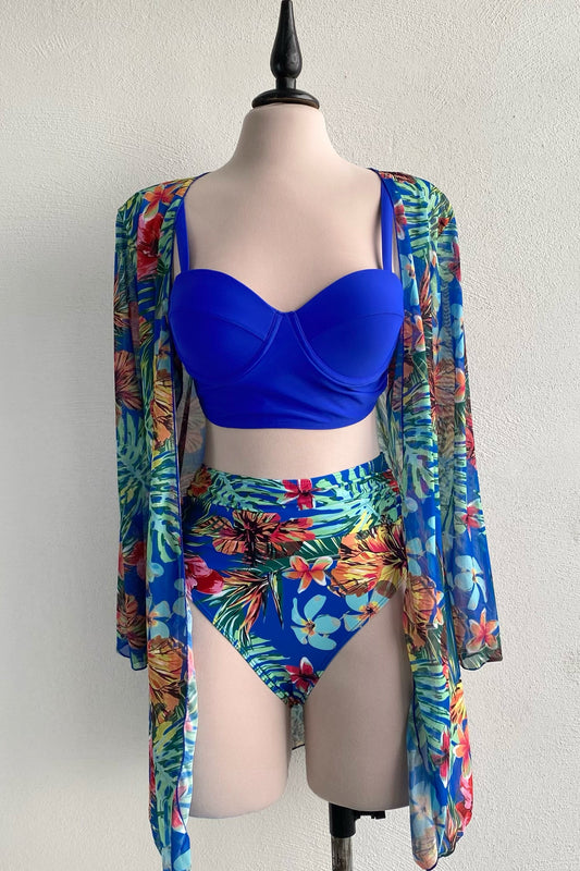 Set bikini con kimono azul