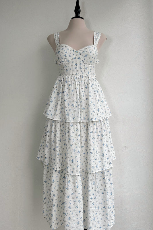 Vestido blanco floral azul
