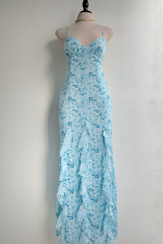 Vestido largo floral azul