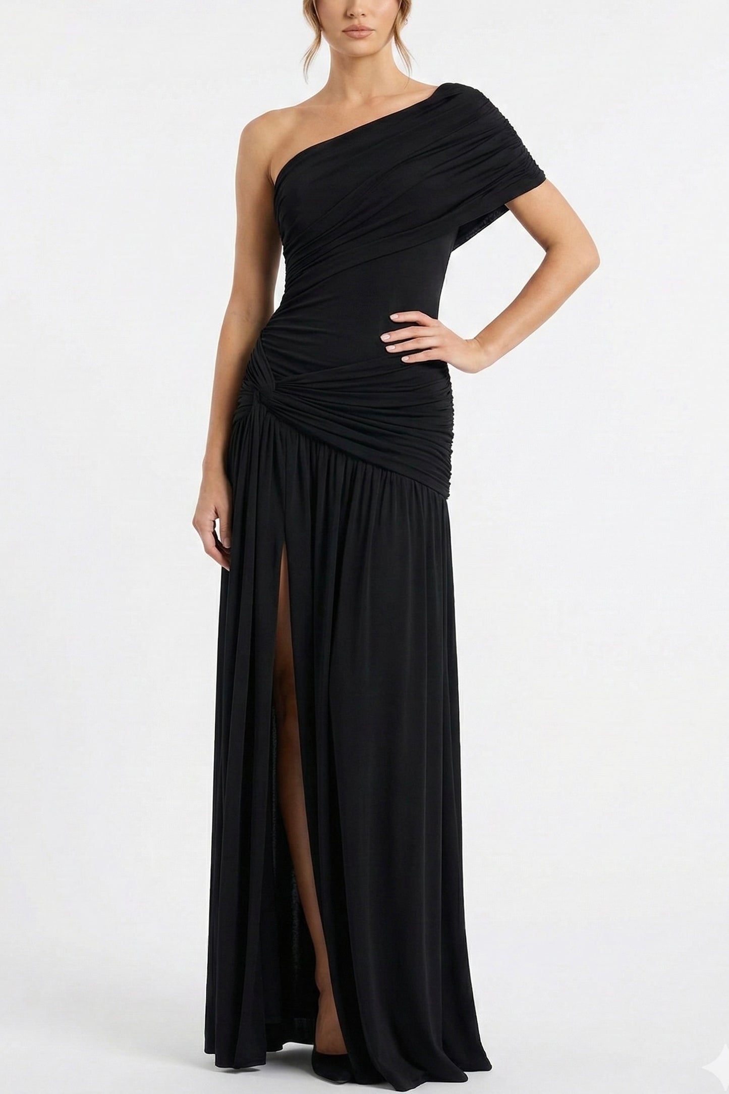 Vestido negro un hombro largo