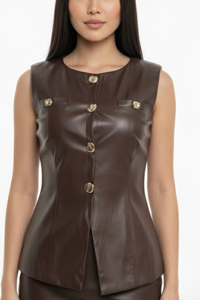 Chaleco vinipiel café