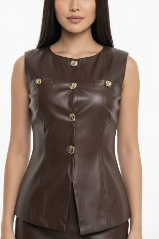 Chaleco vinipiel café