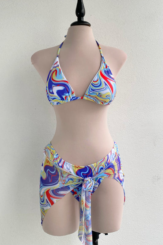 Set bikini con pareo azul