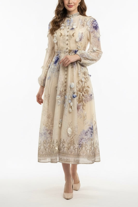 Vestido floral ivory/azul