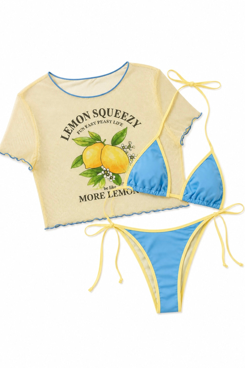 Set bikini con top azul/amarillo