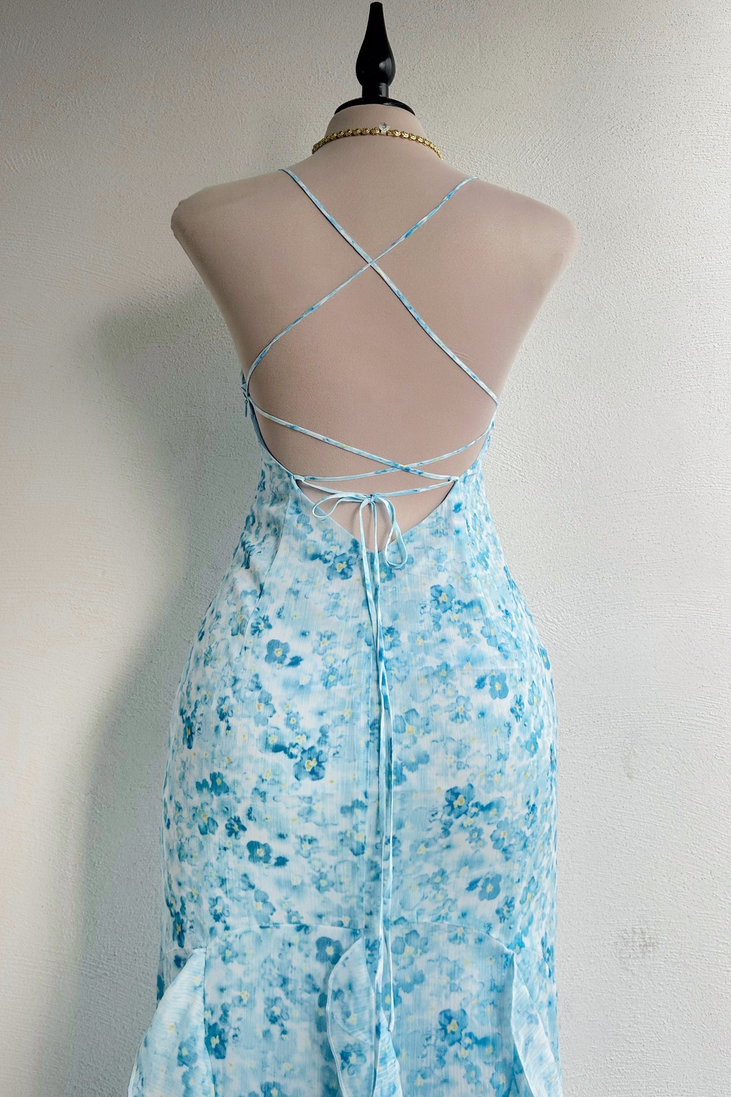Vestido largo floral azul