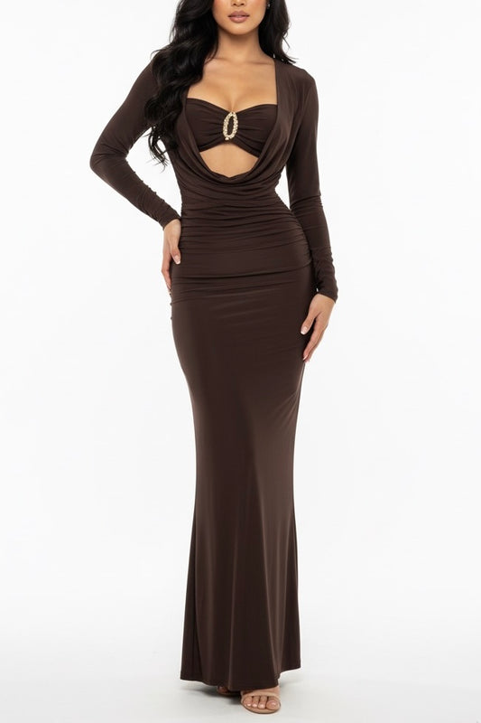 Vestido chocolate manga larga