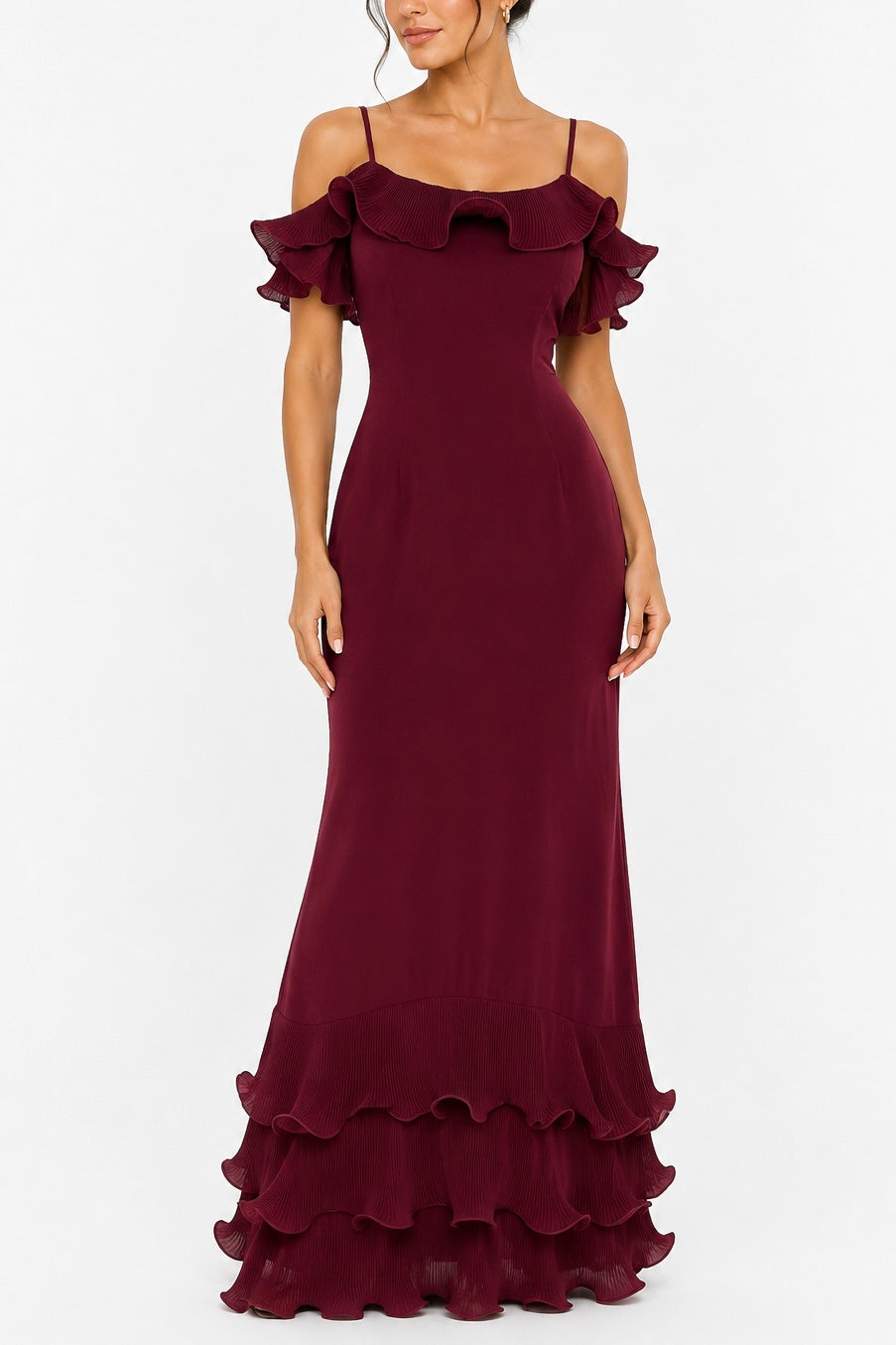 Vestido Wine Ruffle